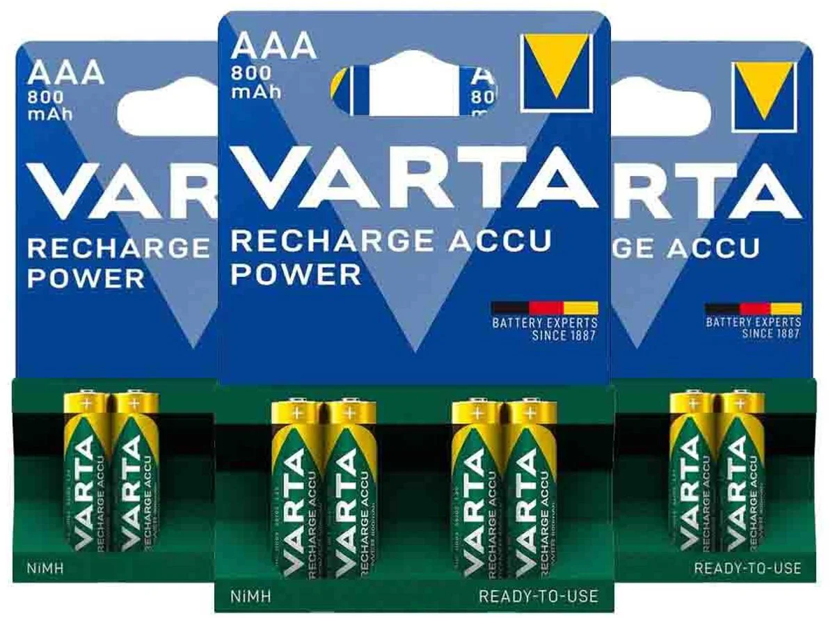 3x Varta Recharge Accu Power Oplaadbare Batterijen AAA 800mAh 4 stuks