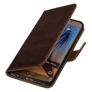 Zakelijke Book Case Telefoonhoesje Geschikt voor de Samsung Galaxy S6 Edge Plus - Portemonnee Hoesje - Pasjeshouder Wallet Case - Mocca