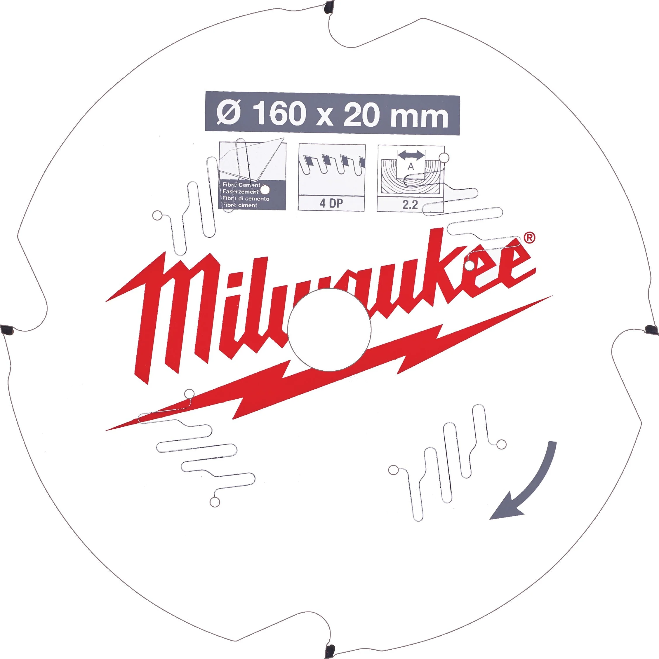 Milwaukee Cirkelzaagblad voor Cementplaten | Ø 160mm Asgat 20mm 4T - 4932471293