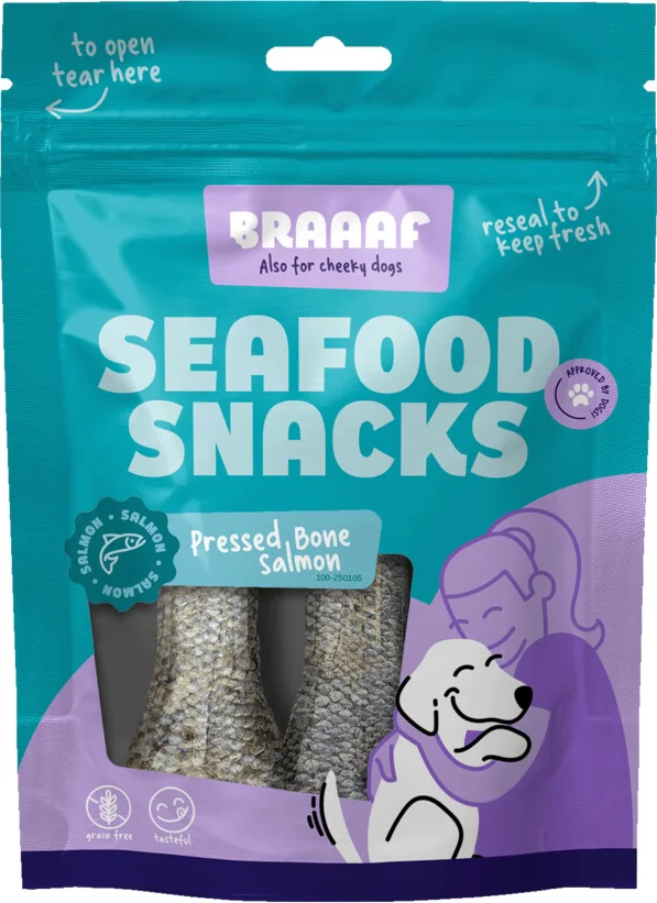 Braaaf Geperst Hondensnack Zalmhuid 75 gr