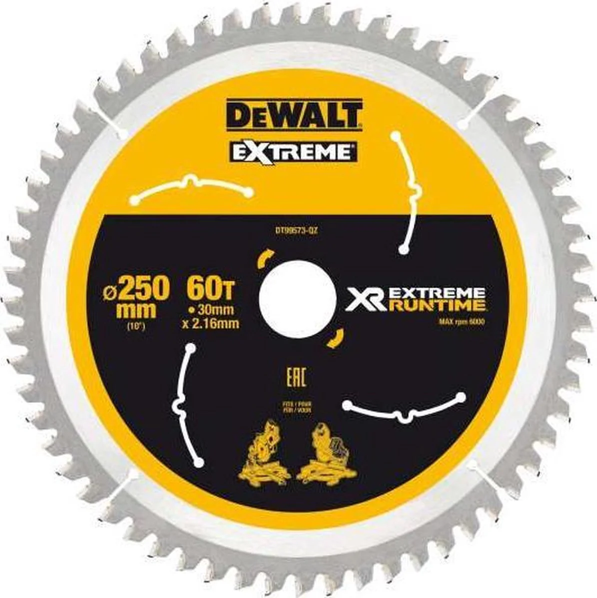 DeWALT Cirkelzaagblad voor Hout | Extreme Runtime | Ø 250mm Asgat 30mm 60T - DT99573-QZ