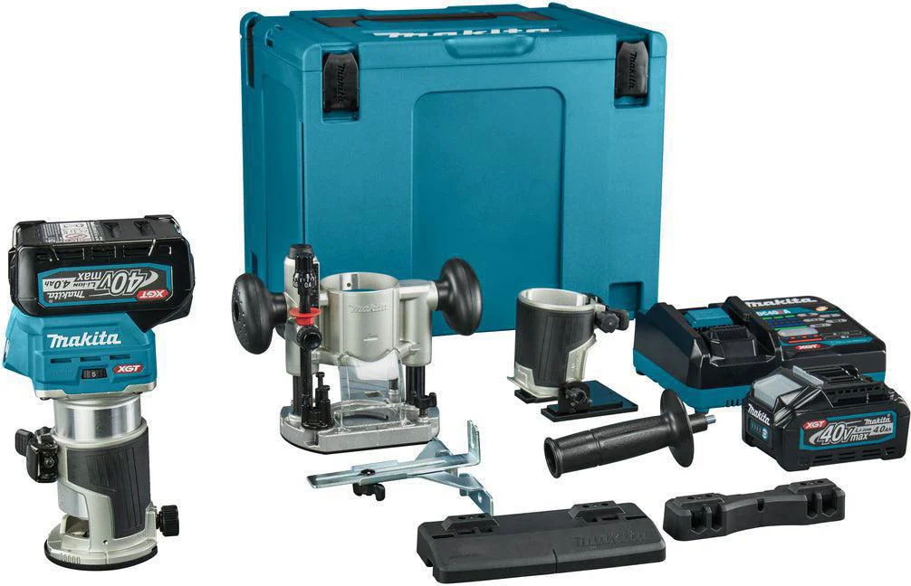 Makita RT001GM206 Accu Boven- en kantenfrees + geleiderail adapter XGT 40V Max 4.0Ah in Mbox