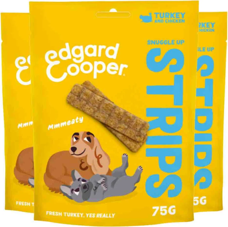 3x Edgard & Cooper Adult Strips Kalkoen - Kip 75 gr