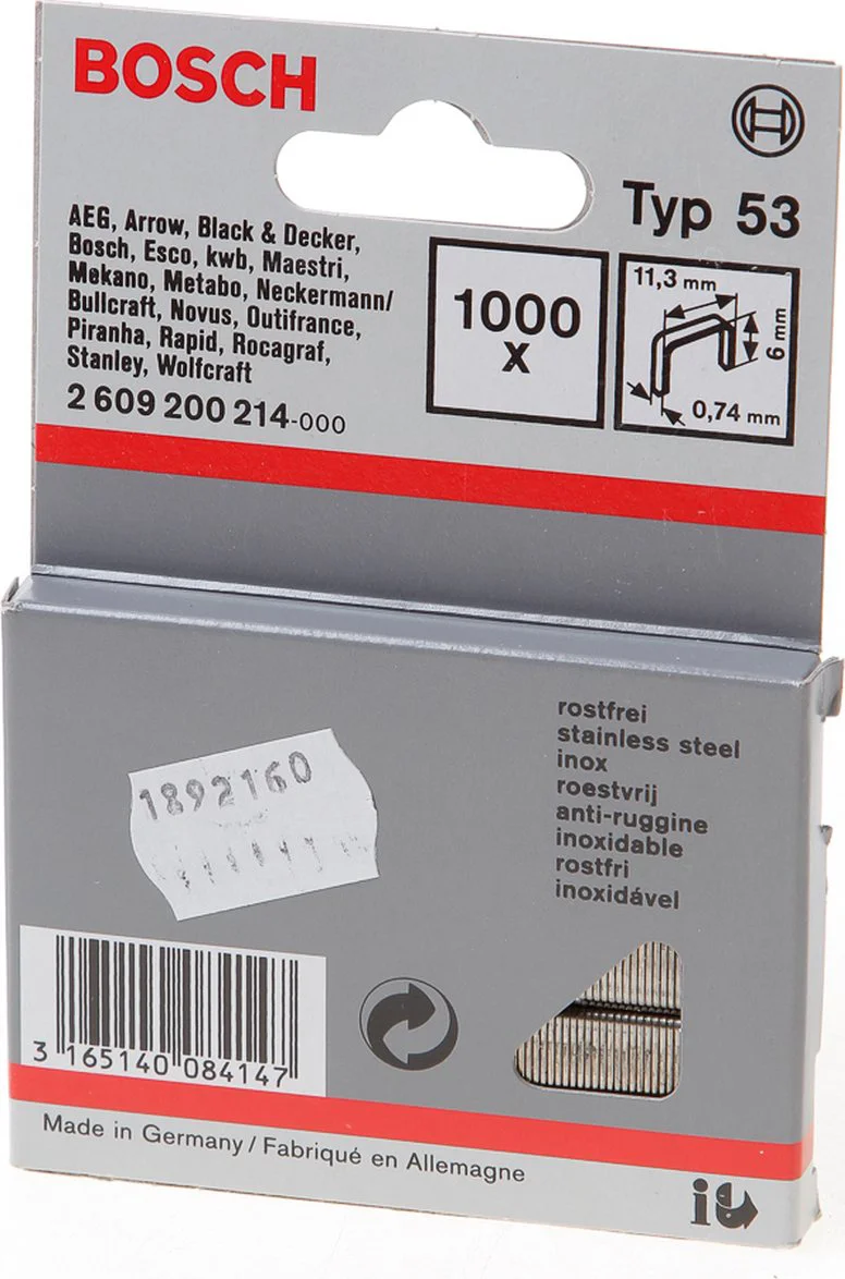 Bosch Professional Nieten type 53 | 6 mm RVS | 11,4 x 0,74 mm | 1000 stuks - 2609200214