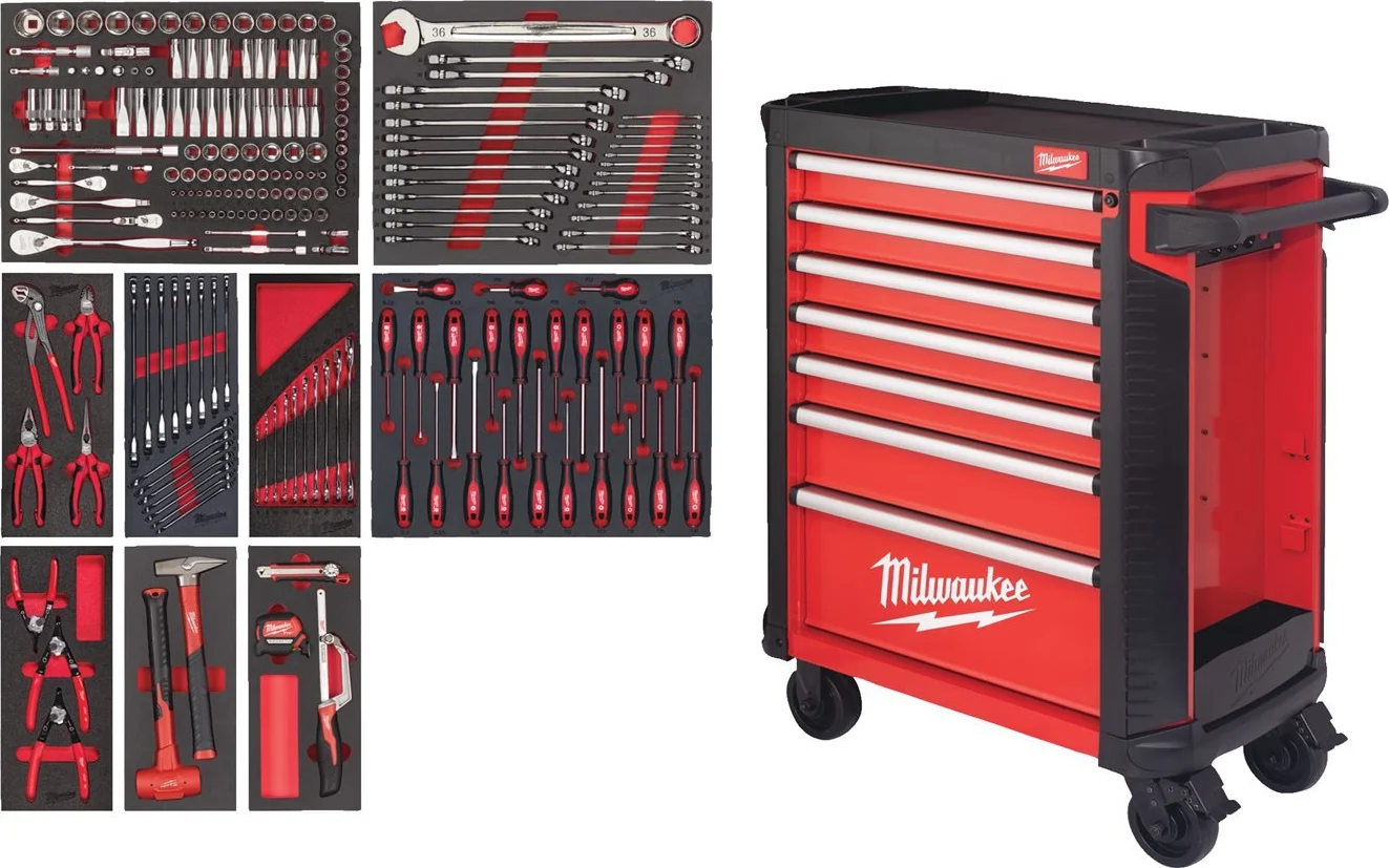 Milwaukee TOOLGUARD™ Gevulde stalen gereedschapswagen rood 78cm EU standaard uitvoering 206-delig - 4932498185