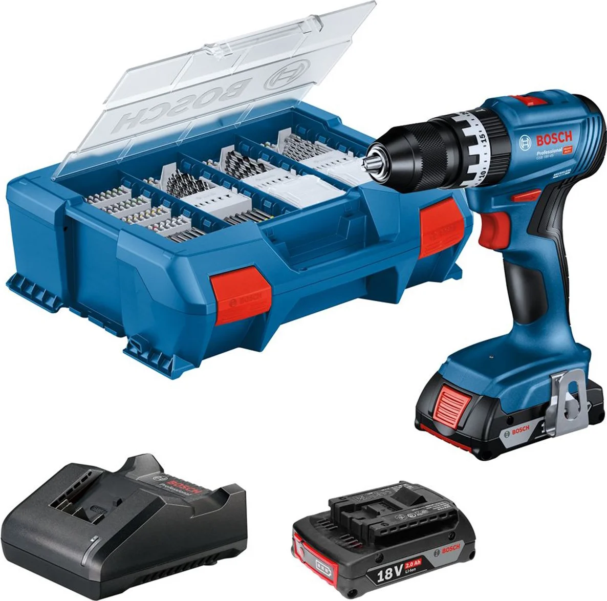 Bosch Professional GSR 18V-45 Accu schroefboormachine 18V 2.0Ah + 82-delige accessoireset - 06019K3306