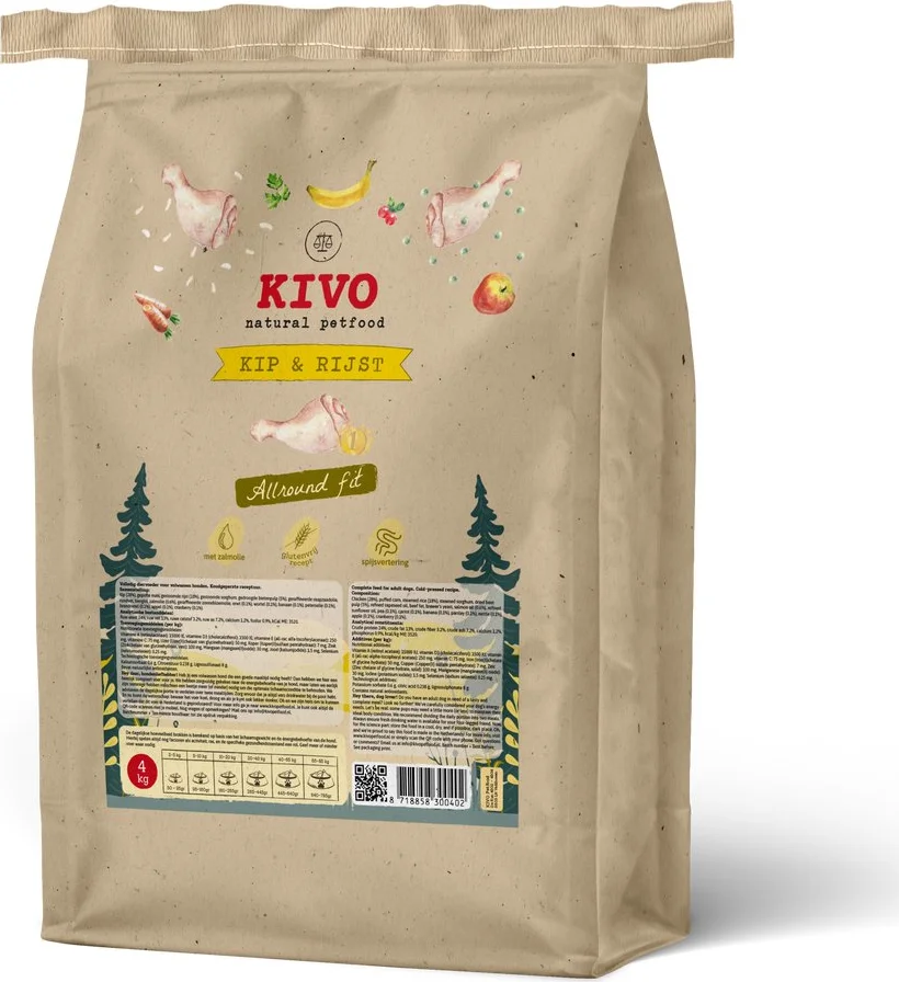 Kivo Hondenvoer Droog Kip & Rijst Allround Fit Glutenvrij 4 kg
