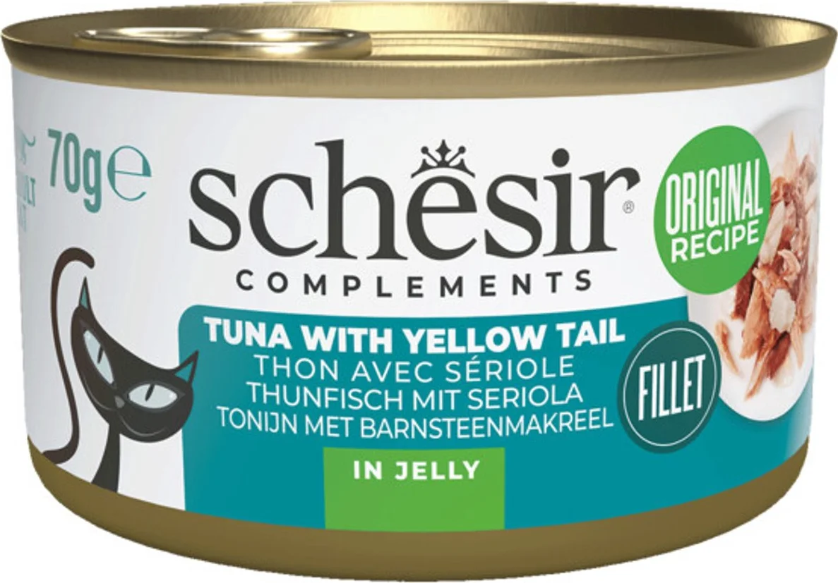 12x Schesir Complementary Kattenvoer Tonijn & Yellow Tail in Gelei 70 gr