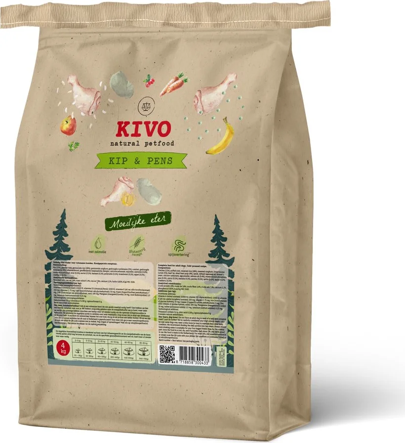 Kivo Hondenvoer Droog Kip & Pens Moeilijke Eter Glutenvrij 4 kg
