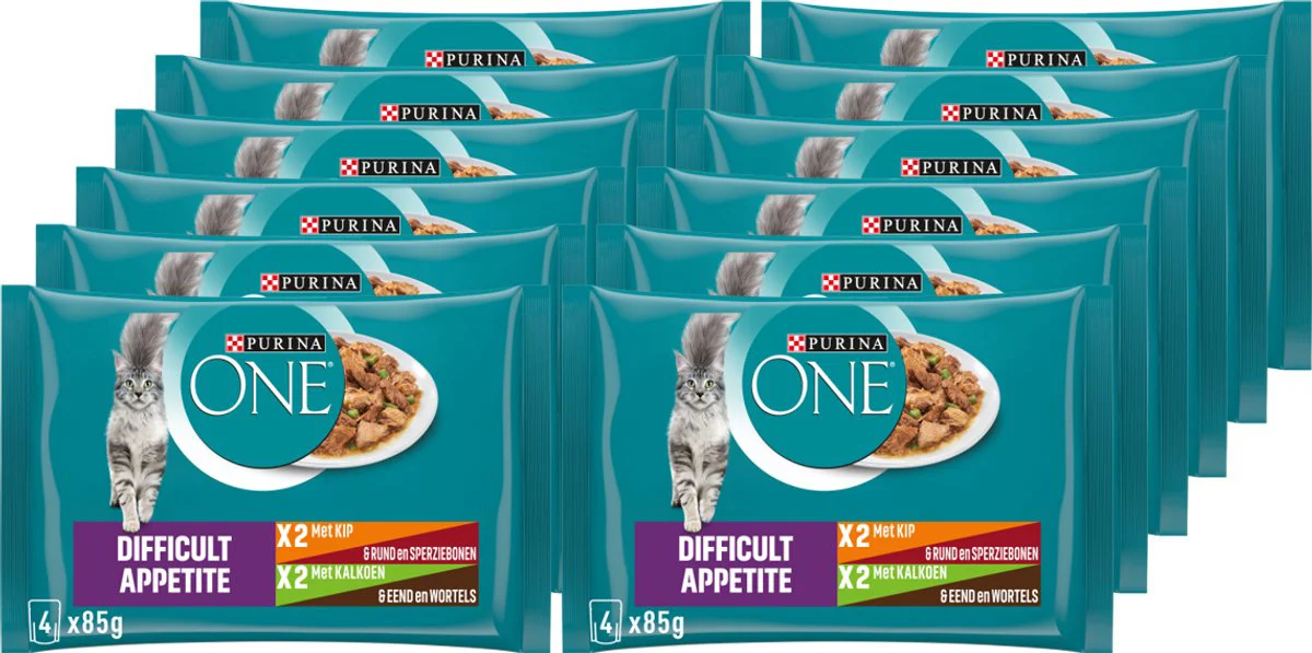 12x Purina ONE Kattenvoer Nat Adult Difficult Appitite Kip 4 x 85 gr