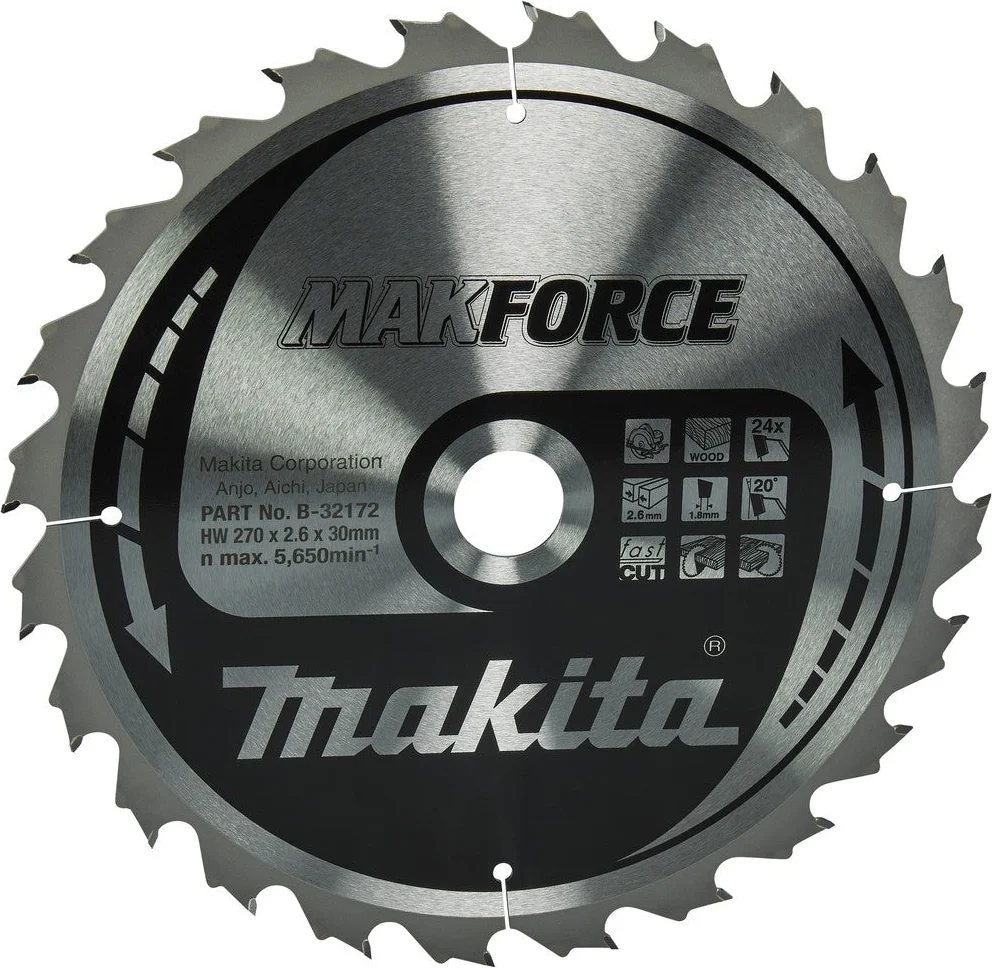 Makita Cirkelzaagblad voor Hout | Makforce | Ø 270mm Asgat 30mm 24T - B-32172