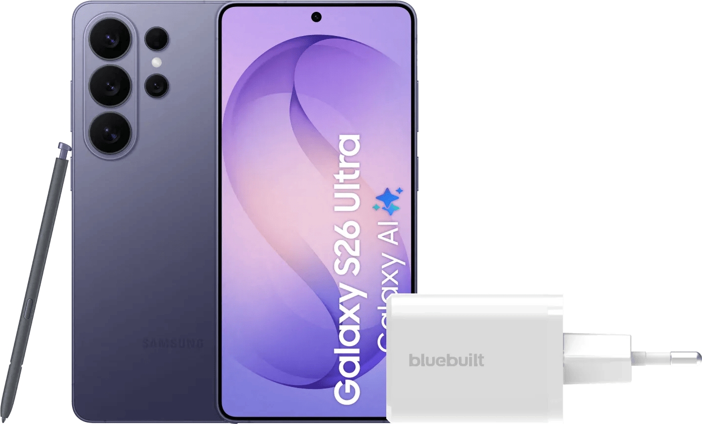 Samsung Galaxy S26 Ultra 256GB Donkerblauw 5G + BlueBuilt Oplader 65 Watt Wit