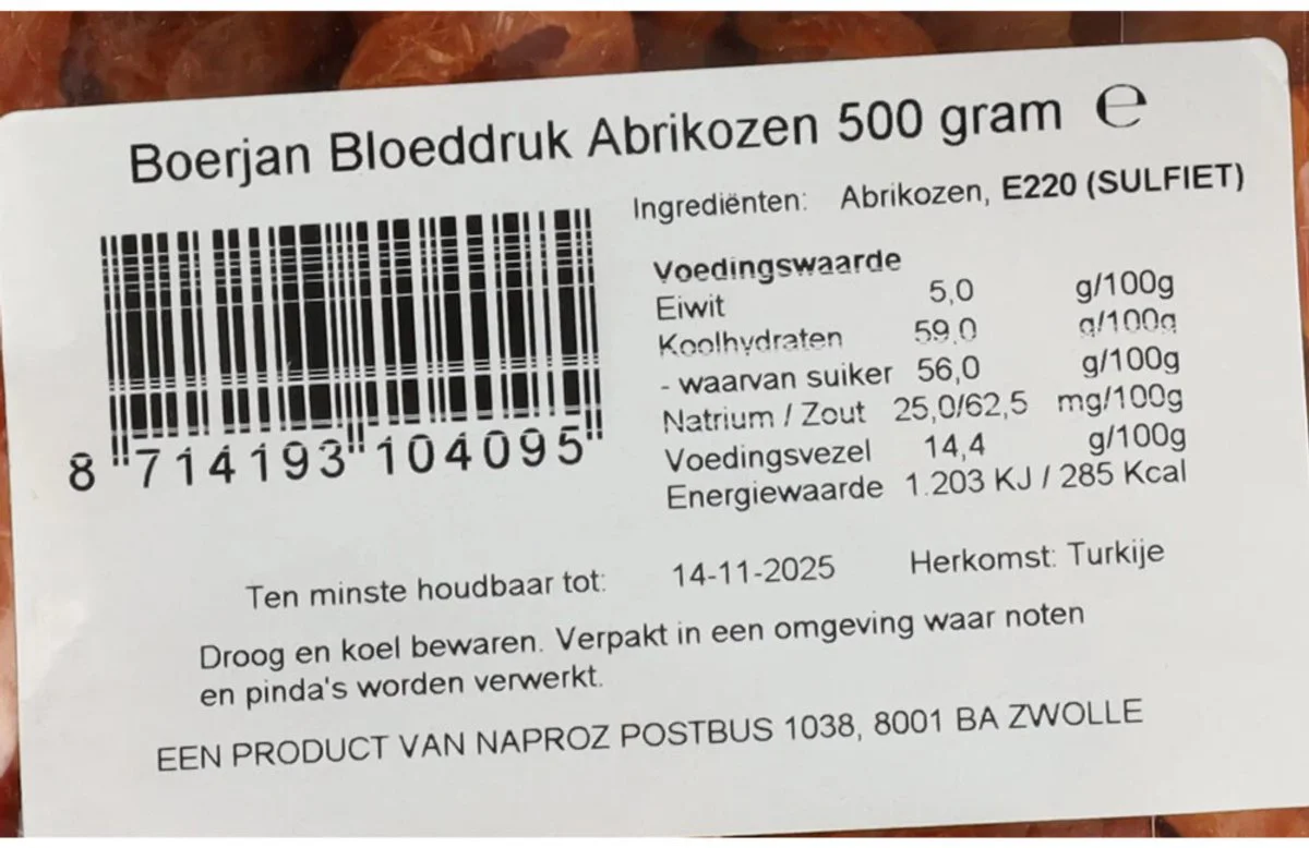 Boerjan Bloeddruk Abrikozen 500GR