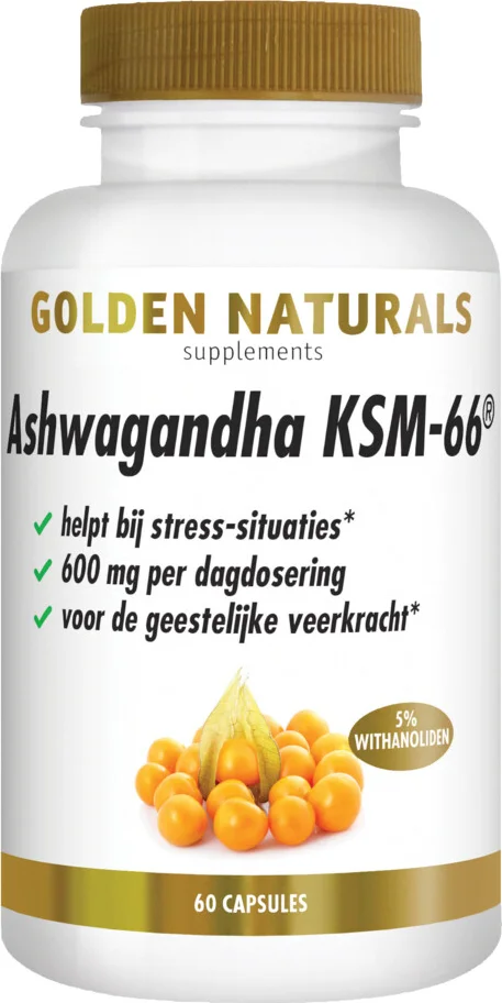 2x Golden Naturals Ashwagandha KSM-66 60 vegacapsules