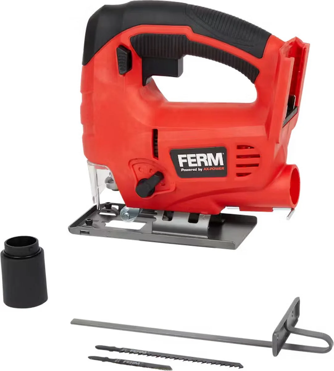 FERM - AX-POWER - JSM1033 - Accu - decoupeerzaag - 20V - 4 pendelstanden - Variabele snelheid - 0-2300/min - Snelwisselsysteem - Verstelbare zaaghoek - van -/-45° tot +45° - Transparantie beschermkap - Zonder accu en lader - Draadloze decoupeerzaag