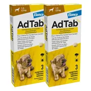 2x AdTab Anti Vlo en Teek Kauwtabletten Hond 1,3-2,5 kg 3 tabletten