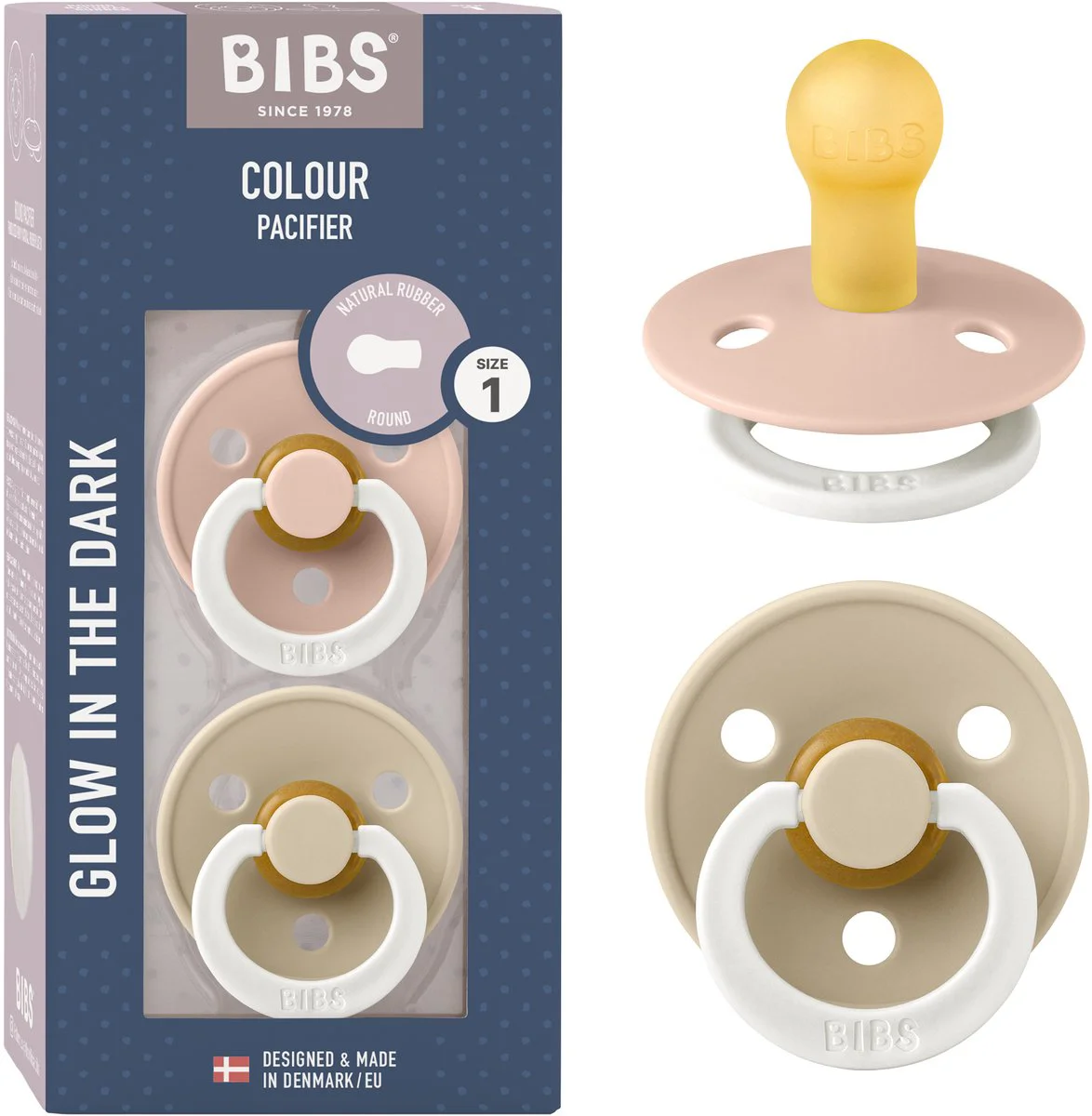 BIBS Glow Fopspeen 0-6 Maanden Vanilla/Blush 2ST