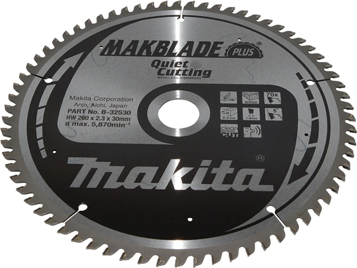 Makita B-32530 Afkortzaagblad Hout | Makblade-Plus | 260 x 30 mm | 70-tands
