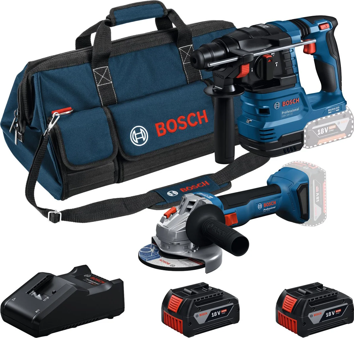 Bosch Professional Accu combiset 2-delig (GBH 18V-22 + GWS 18V-8) 18V 4.0Ah in tas - 0615V0003C