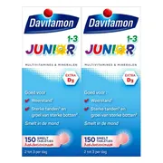 2x Davitamon Junior 1+ Multivitamines en Mineralen 150 tabletten