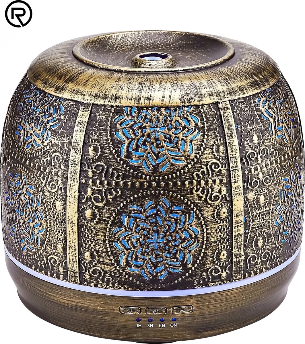 Aroma Diffuser Vintage + 10 ML Aroma Olie - Geurverspreider - Luchtbevochtiger Aromatherapie - Metaal - Brons