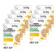 11x Gourmet Nature's Creations Kattensnack Puree Kip Pompoen 5 x 10 gr