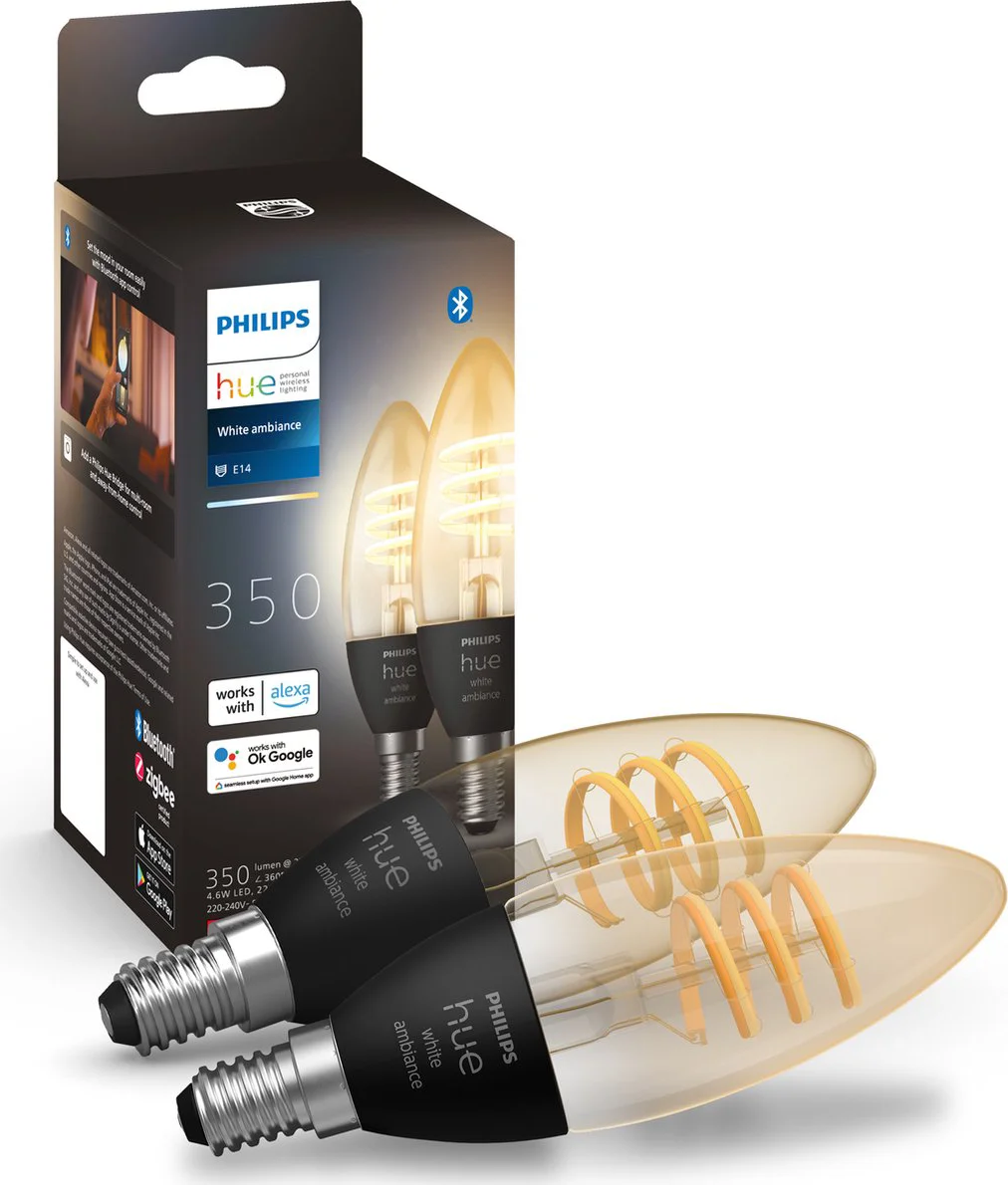 Philips Hue Filamentlamp White Ambiance kaarslamp E14 2-pack