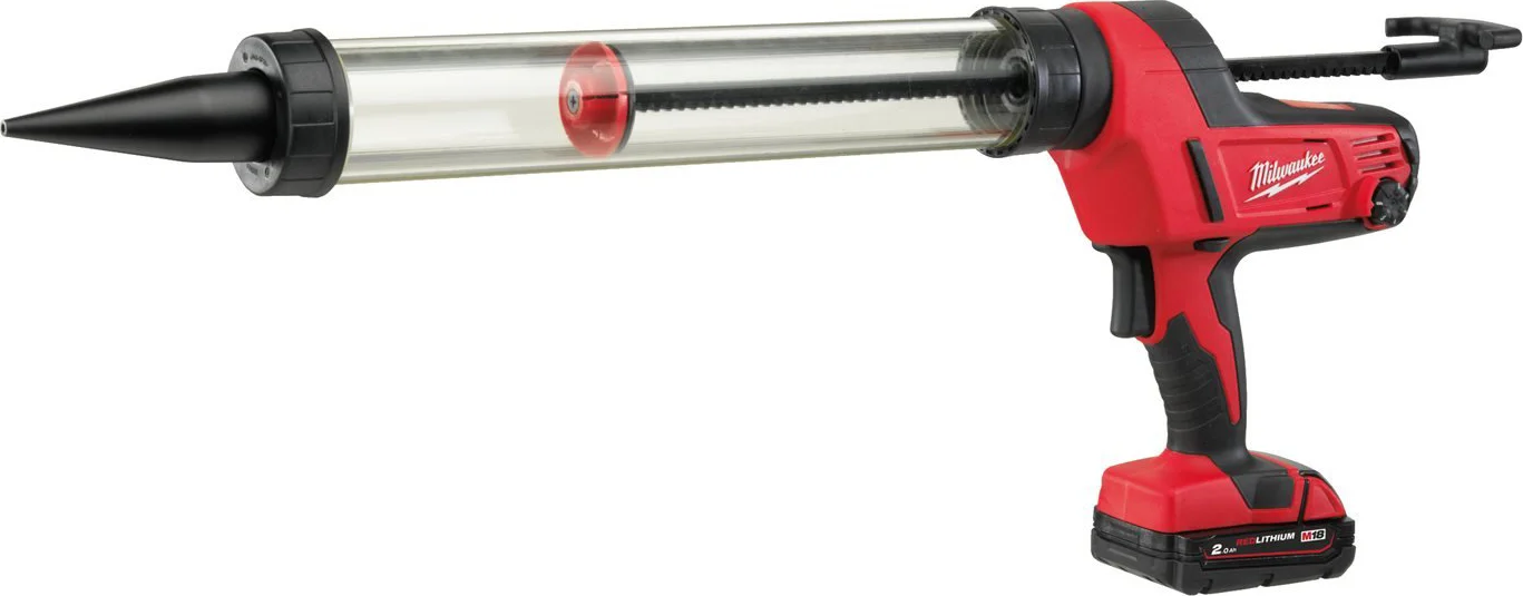 Milwaukee M18 C18 PCG/600T-201B Accu lijm- en kitspuit met 600 ml transparante patroonhouder 18V 2.0Ah in tas - 4933441808