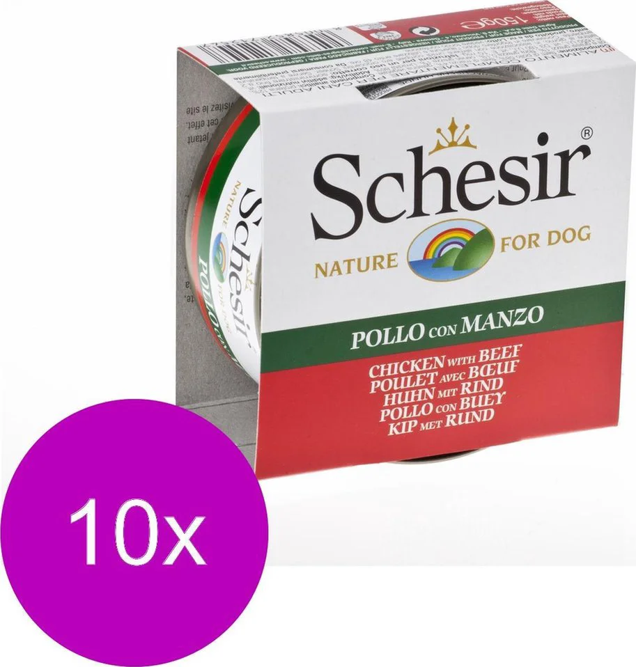 10x Schesir Hondenvoer Kipfilet en Rundvlees in Gelei 150 gr