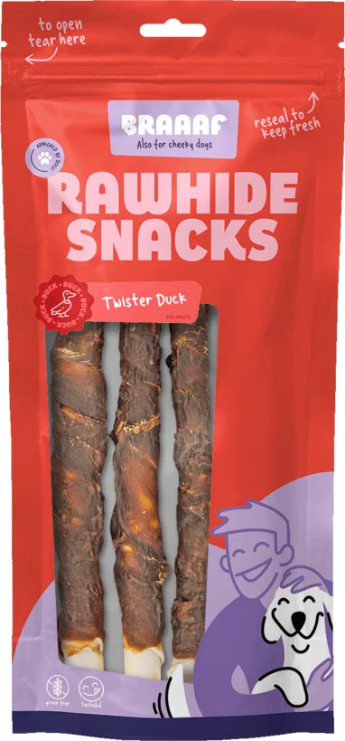Braaaf Hondensnack Twister Eend 220 gr