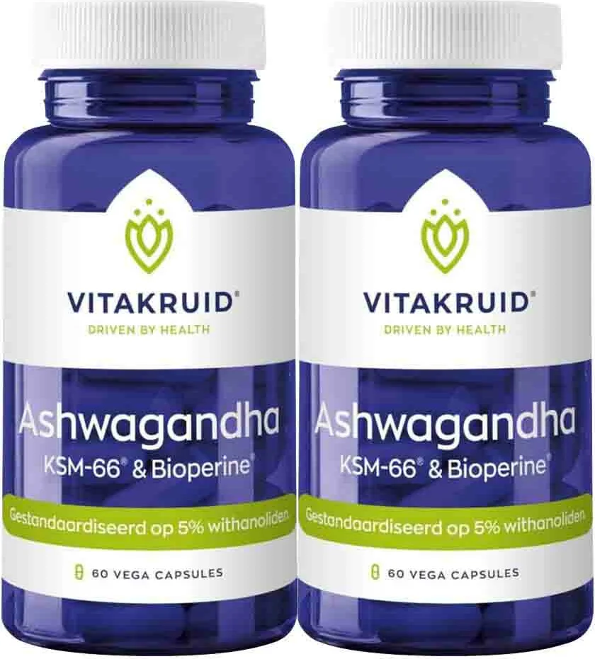 2x Vitakruid Ashwagandha KSM-66 & Bioperine 60 vegacapsules