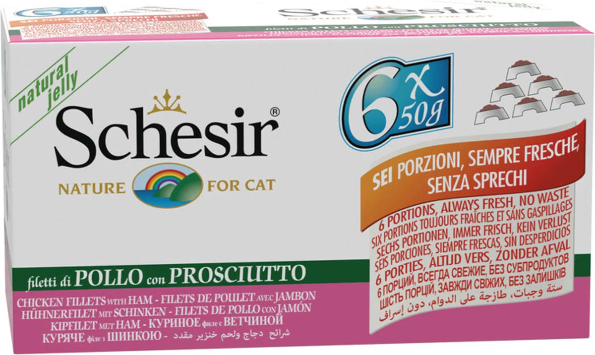 8x Schesir Kattenvoer Kipfilet - Ham 6 x 50 gr