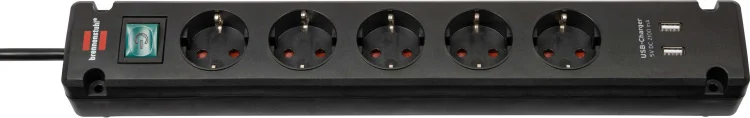 Brennenstuhl Bremounta 5-voudige stekkerdoos met 2 USB-poorten (meervoudige USB- stekkerdoos met schakelaar en 3m kabel, meervoudige stekkerdoos met 90 graden stopcontacten)