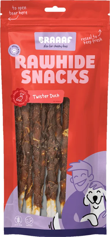 10x Braaaf Hondensnack Rol Sticks Eend 25 cm 240 gr