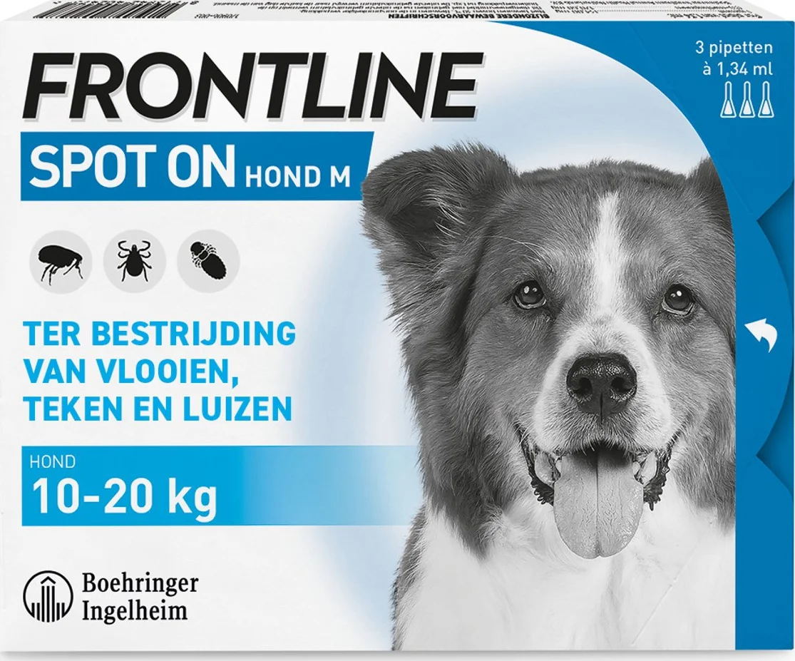 Frontline Spot On Anti Vlooien en Teken Druppels Hond M 10 - 20 kg 3 pipetten
