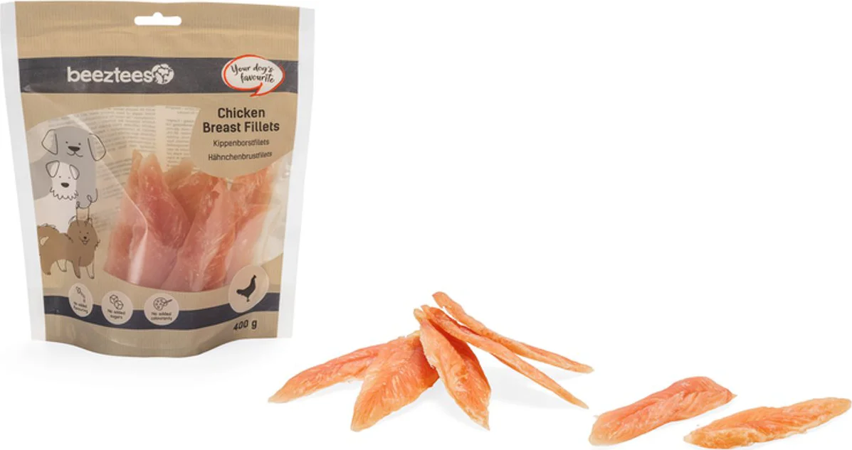 Beeztees Kippenborstfilets - Hondensnacks - Beloningssnacks - 400 gr