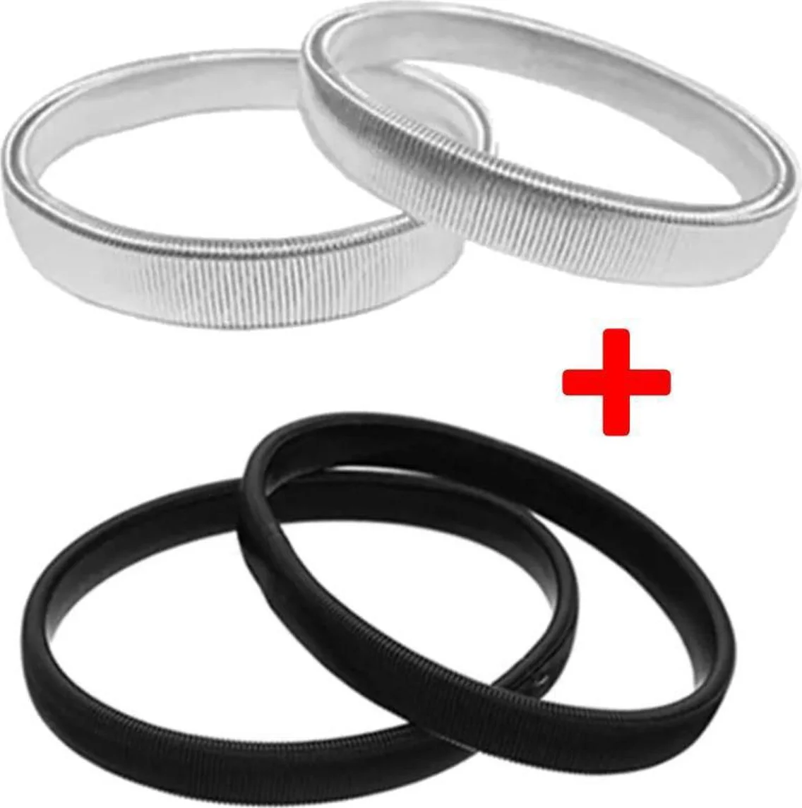 Fako Bijoux Set Van 2 Paar Mouwophouders Zwart & Zilver - 4 Stuks - Sleeve Holder - Mouwophouder Dames Heren - 2x Zwart - 2x Zilver - 20cm - Metaal