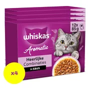 4x Whiskas Kattenvoer Nat Aromatic Adult 1+ Selectie Multipack 12x85 gr
