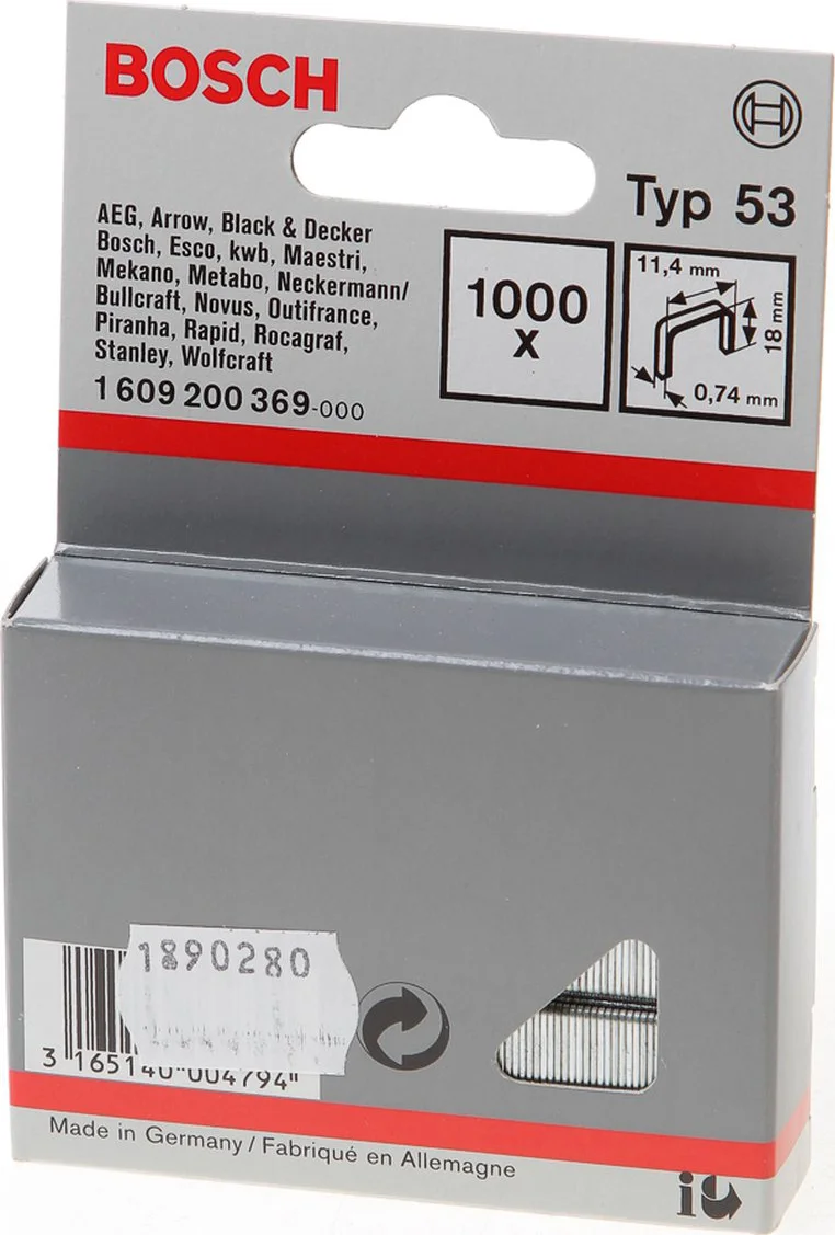 Bosch Professional Nieten type 53 | 18 mm | 11,4 x 0,74 mm | 1000 stuks - 1609200369