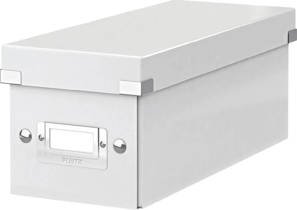 Leitz WOW Click & Store Opbergdoos met Deksel voor CD's - Kartonnen Sorteerdoos voor Spullen - 84% Gerecycled Karton - 14.3 x 35.2 Cm (BxD) - Wit