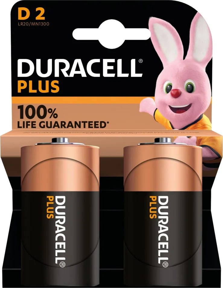 2x Duracell Alkaline Batterijen Plus 100 D 2 stuks