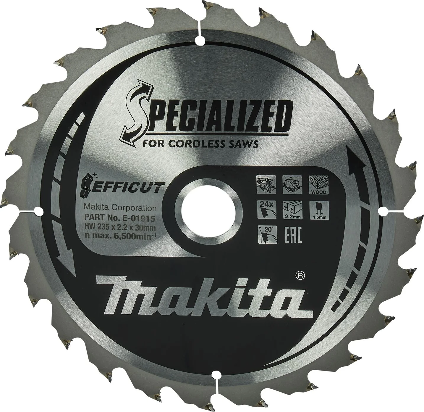 Makita Cirkelzaagblad voor Hout | Efficut | Ø 235mm Asgat 30mm 24T - E-01915