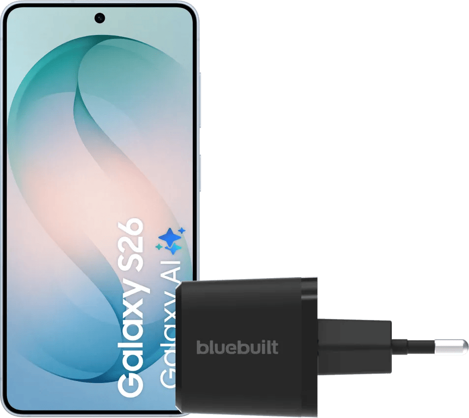 Samsung Galaxy S26 256GB Lichtblauw 5G + BlueBuilt Oplader 65 Watt Zwart