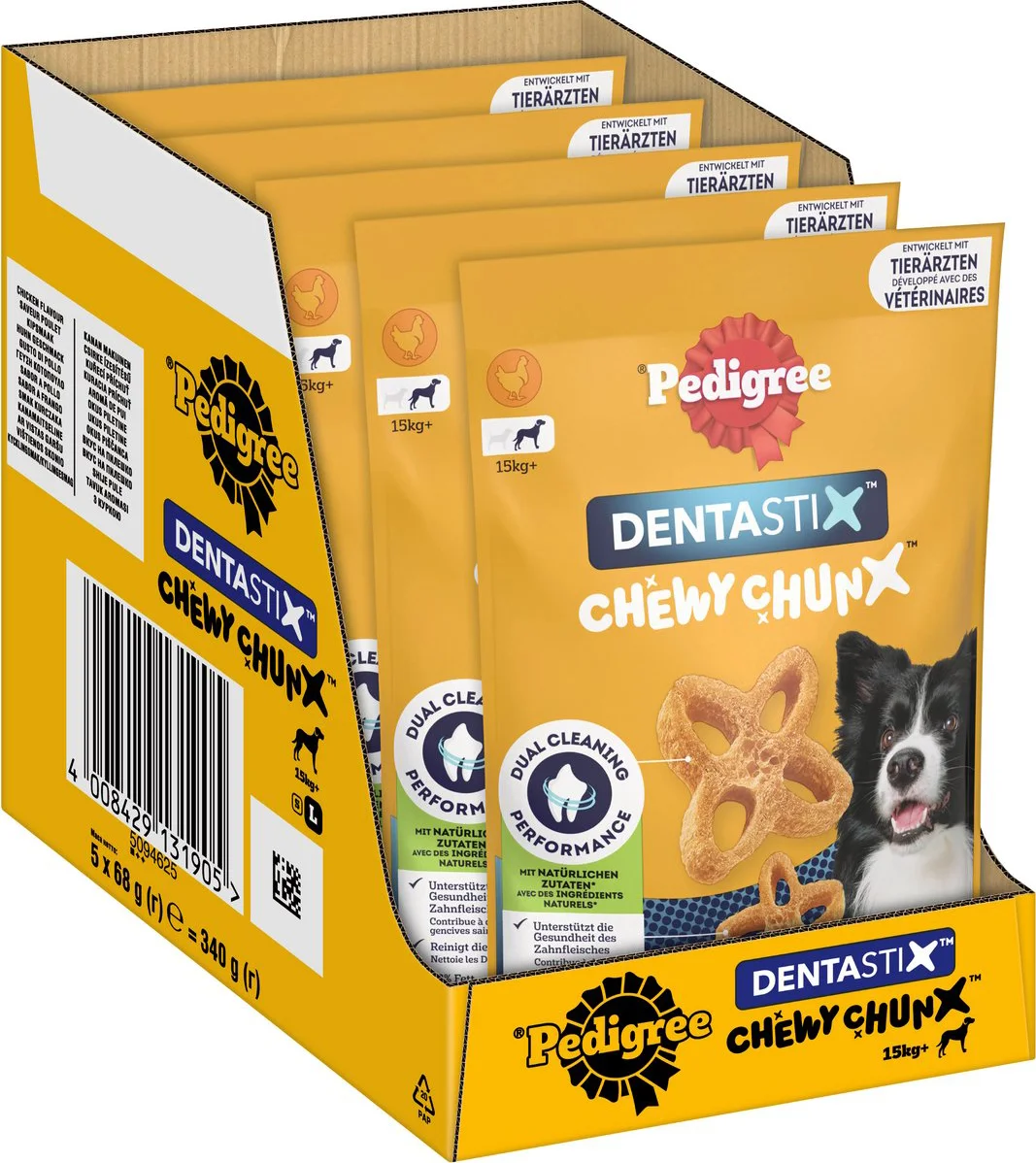 5x Pedigree Dentastix Chewy Chunx Hondensnacks Maxi Kip 68 gr