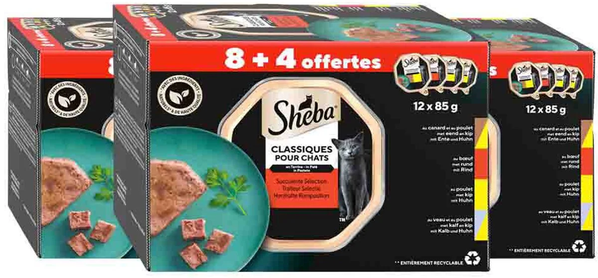 3x Sheba Kattenvoer Nat Classic Traiteur Paté Selectie Multipack 12x85 gr