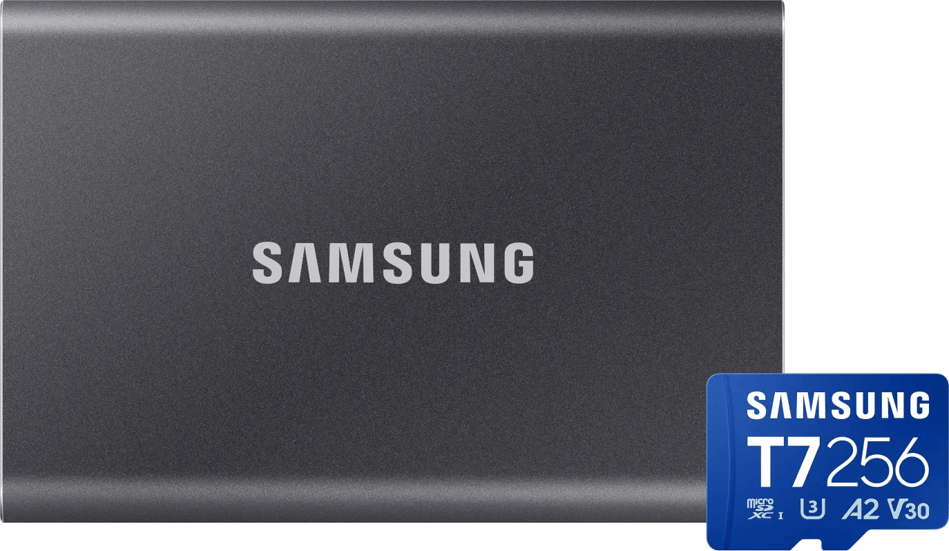 Samsung T7 Portable SSD 4TB Grijs + Samsung MicroSDXC T7 256GB 170MB/s
