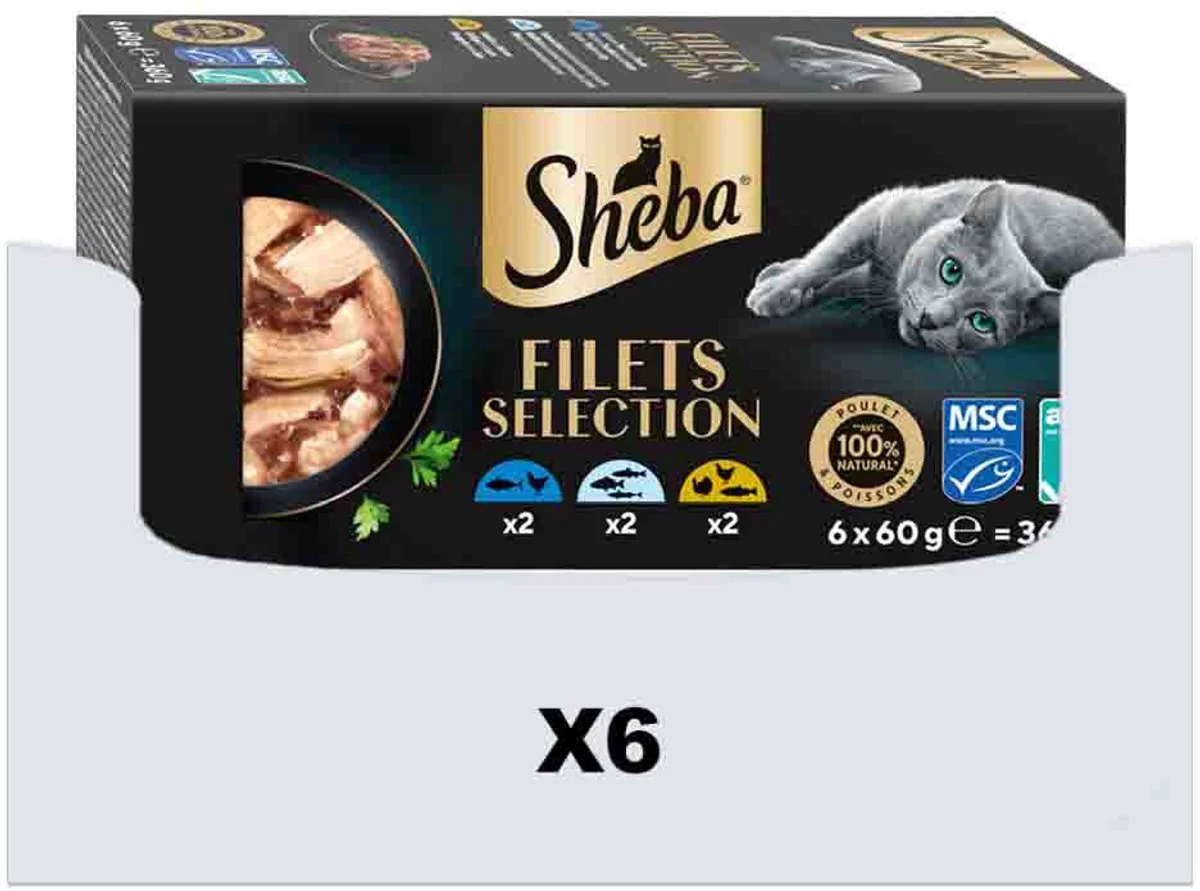 6x Sheba Kattenvoer Nat Filets Witte Vis in Saus Multipack 6x60 gr