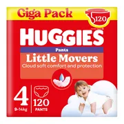 Huggies® Little Movers baby luierbroekjes, Maat 4 (9 tot 14 kg), 120 luierbroekjes met Disney© designs, Giga pack