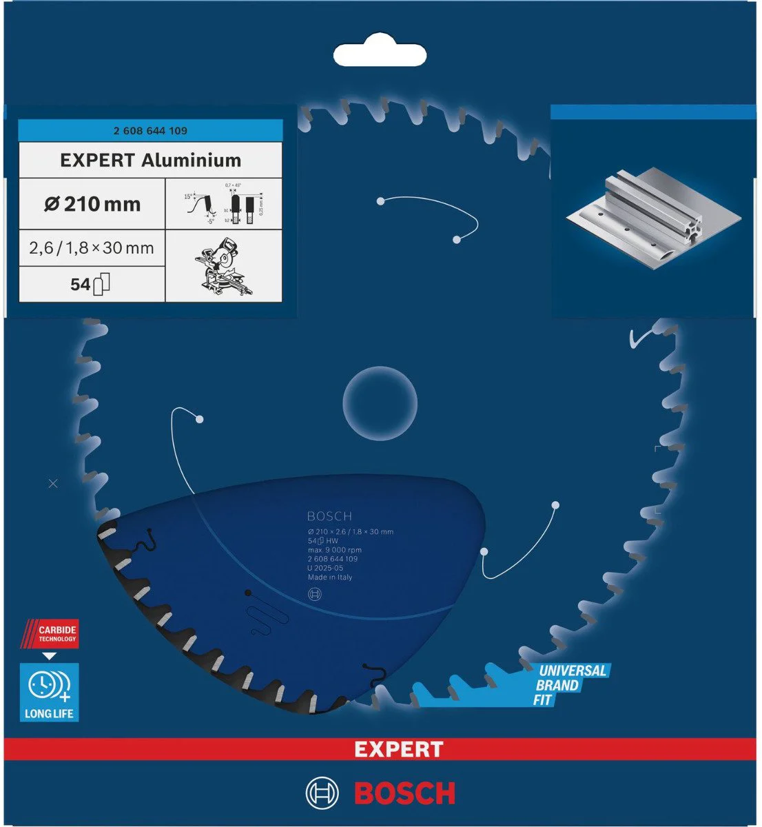 Bosch Professional Cirkelzaagblad EXPERT Aluminium | Ø 210 x 2,6 x 30mm 54T - 2608644109