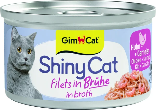 GimCat Kattenvoer Nat ShinyCat Filets in Bouillon Kip & Garnalen 70 gr